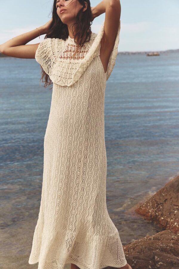 لباس بلند زنانه زارا pointelle knit maxi dress