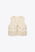 جلیقه لینن زنانه زارا LINEN BLEND WAISTCOAT WITH CUTWORK EMBROIDERY