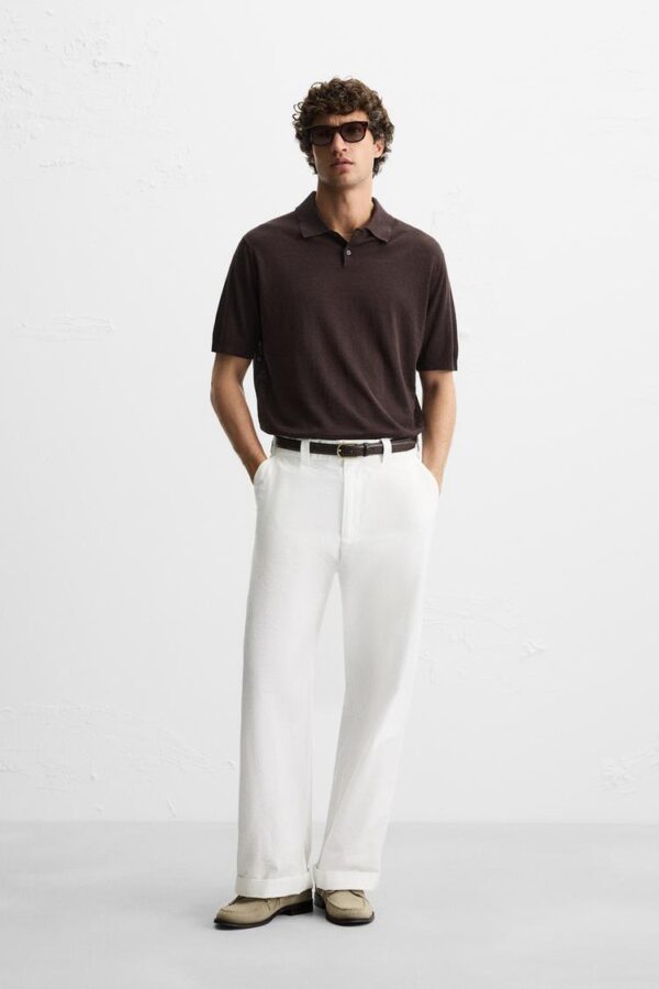 پولوشرت مردانه زارا silk and linen knit polo shirt