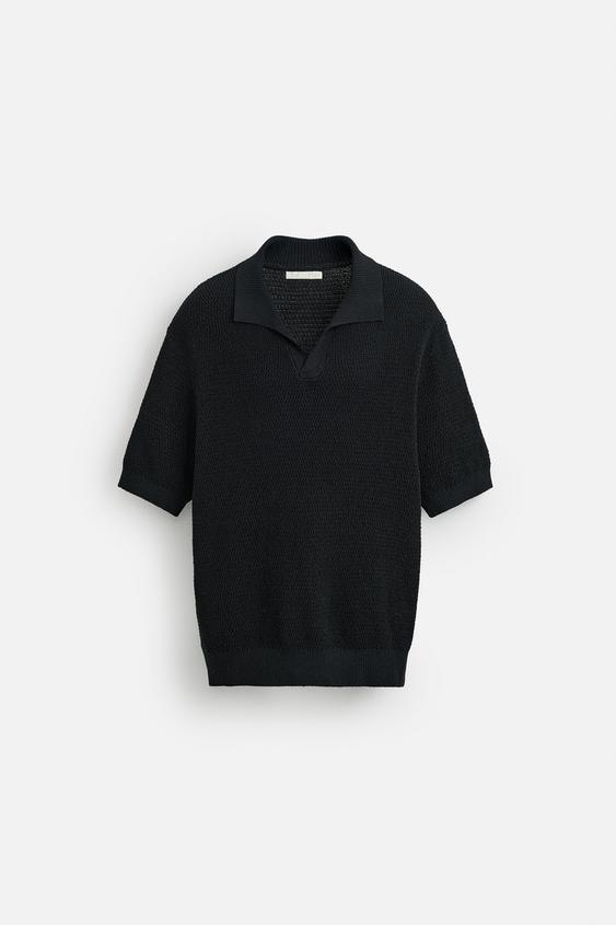 پولوشرت مردانه زارا OPEN KNIT TEXTURED POLO SHIRT