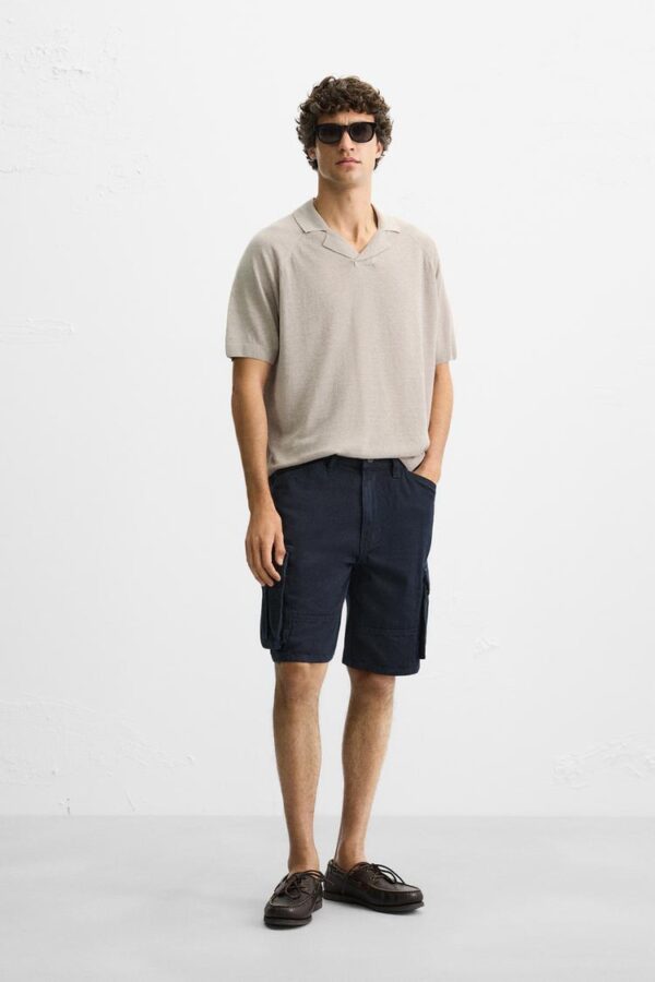 پولوشرت لینن مردانه زارا linen knit polo shirt