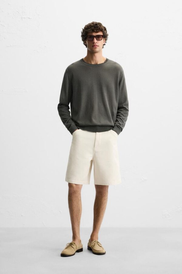 شلوارک مردانه زارا canvas textured bermuda shorts