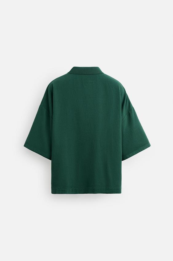 تیشرت مردانه زارا embroidered boxy fit polo shirt