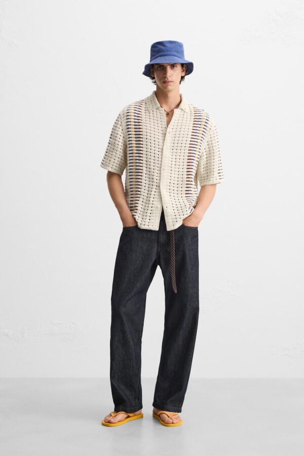 پیراهن مردانه زارا striped crochet shirt