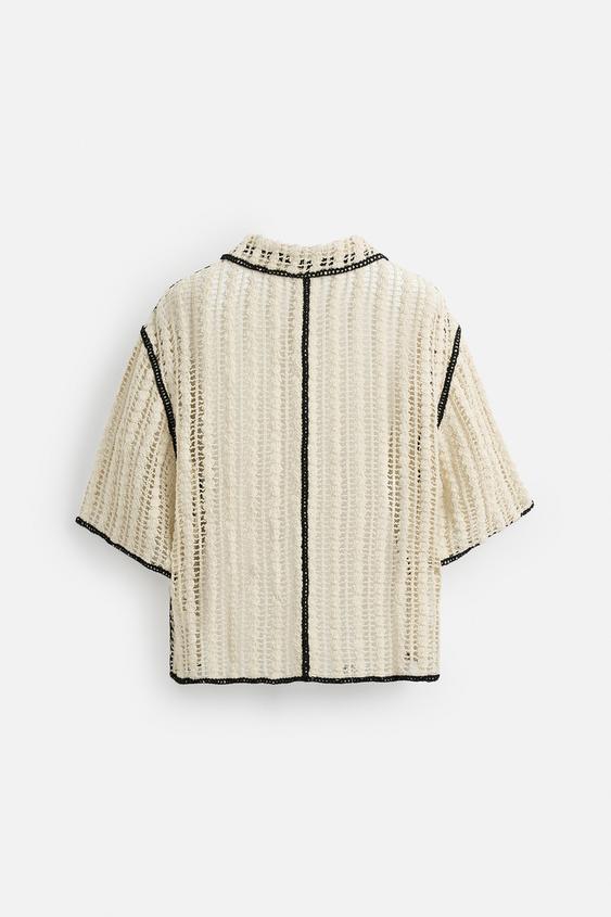 پولوشرت مردانه زارا crochet textured polo shirt