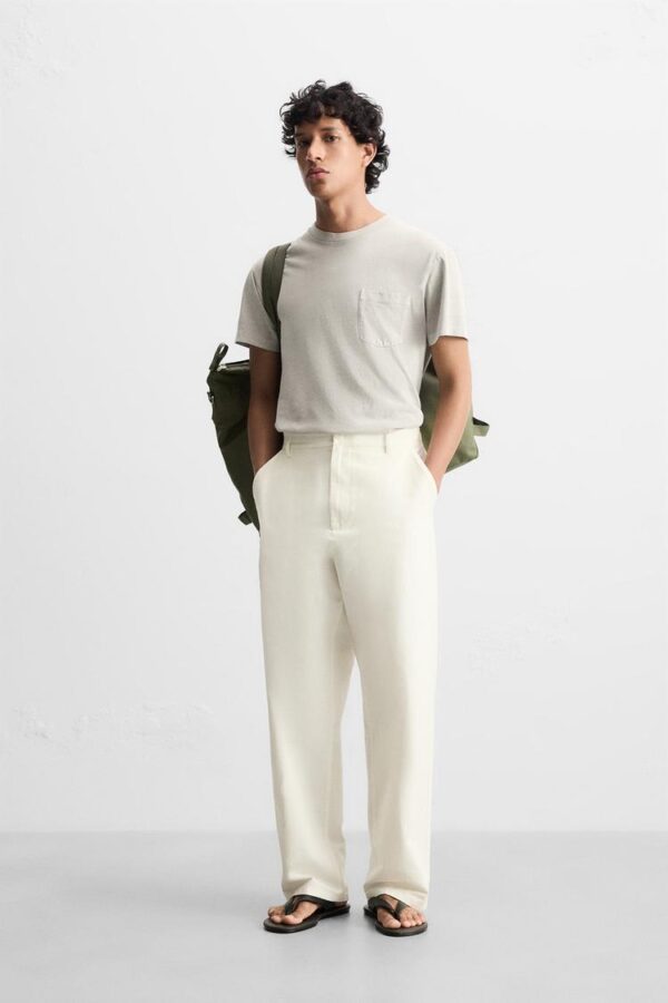 شلوار مردانه زارا cotton straight-leg trousers