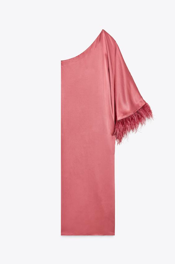لباس زنانه زارا FEATHERED SATIN LONG DRESS