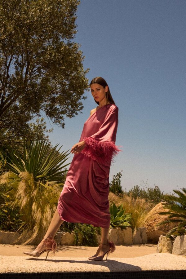 لباس زنانه زارا FEATHERED SATIN LONG DRESS