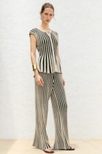 شلوار زنانه زارا STRIPED CUT-OUT KNIT TROUSERS