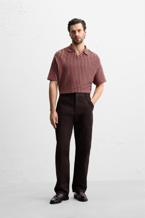 پیراهن مردانه زارا striped jacquard polo shirt