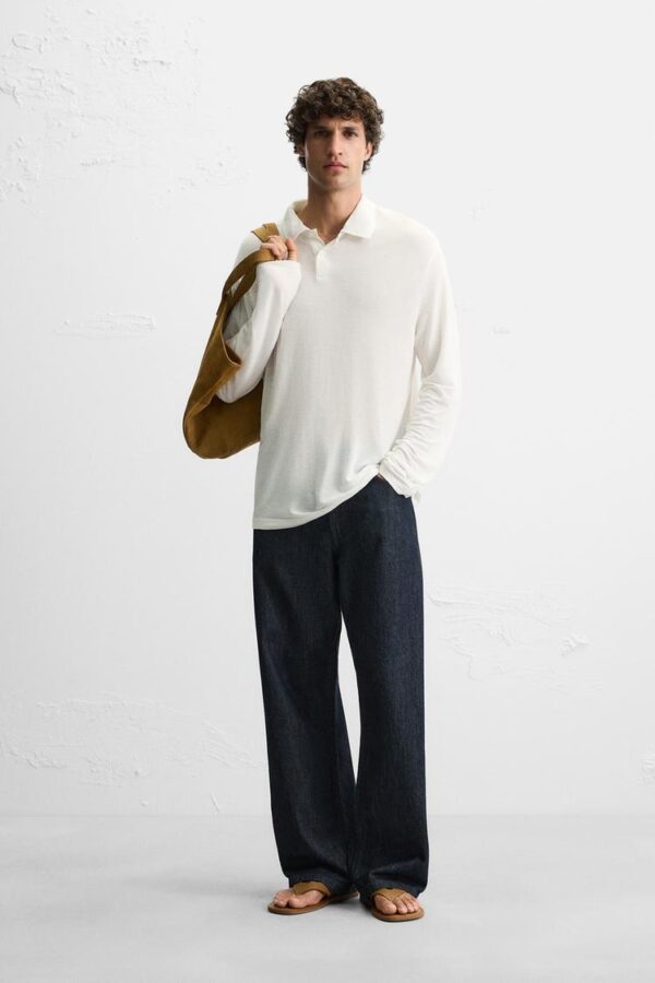 پولوشرت مردانه زارا VISCOSE/LINEN POLO SHIRT