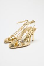 صندل پاشنه دار زنانه زارا METALLIC EFFECT STRAPPY HIGH-HEEL SANDALS