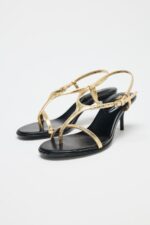 صندل پاشنه دار زنانه زارا METALLIC STRAPPY SANDALS