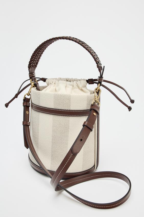 کیف زنانه زارا striped canvas bucket bag