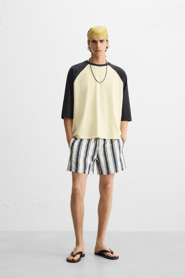 تیشرت مردانه زارا contrast sleeve t-shirt
