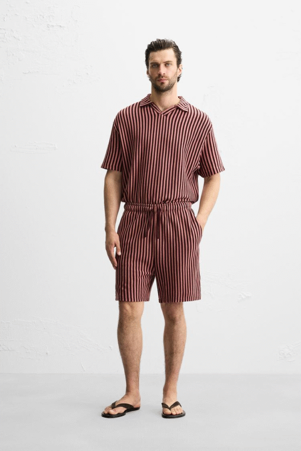 شلوارک مردانه زارا striped jacquard bermuda shorts