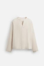 پیراهن لینن مردانه زارا LINEN BLEND TEXTURED POLO SHIRT