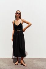 لباس زنانه زارا CONTRAST MIDI DRESS WITH BELT