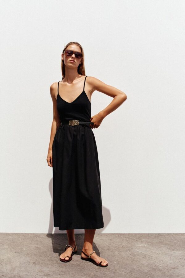 لباس زنانه زارا contrast midi dress with belt