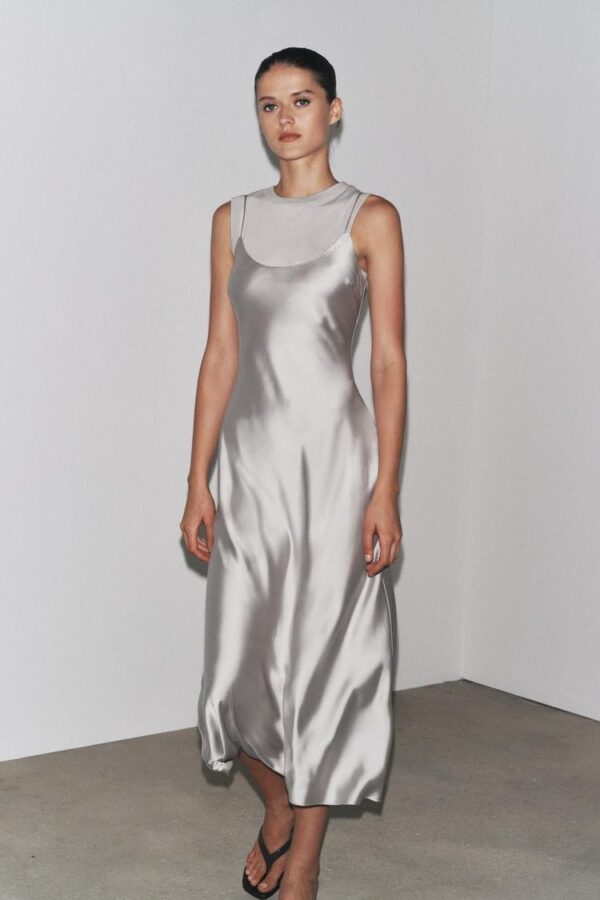 لباس ساتن زنانه زارا satin dress with wool