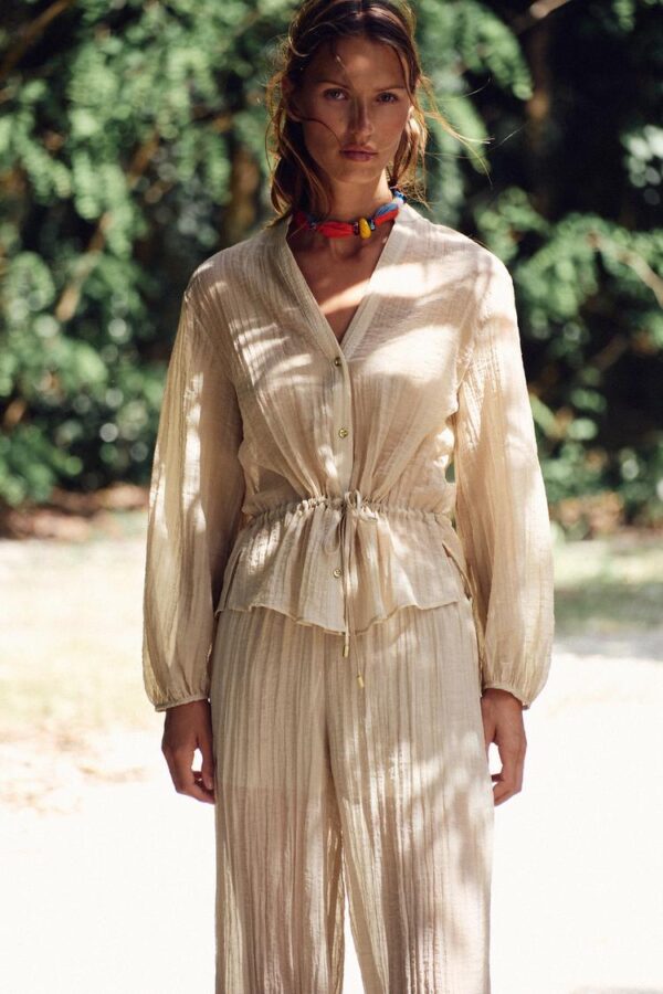 شومیز زنانه زارا semi-sheer creased-effect shirt
