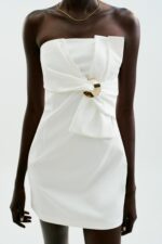 لباس مینی زنانه زارا GOLD APPLIQUÉ BOW MINI DRESS
