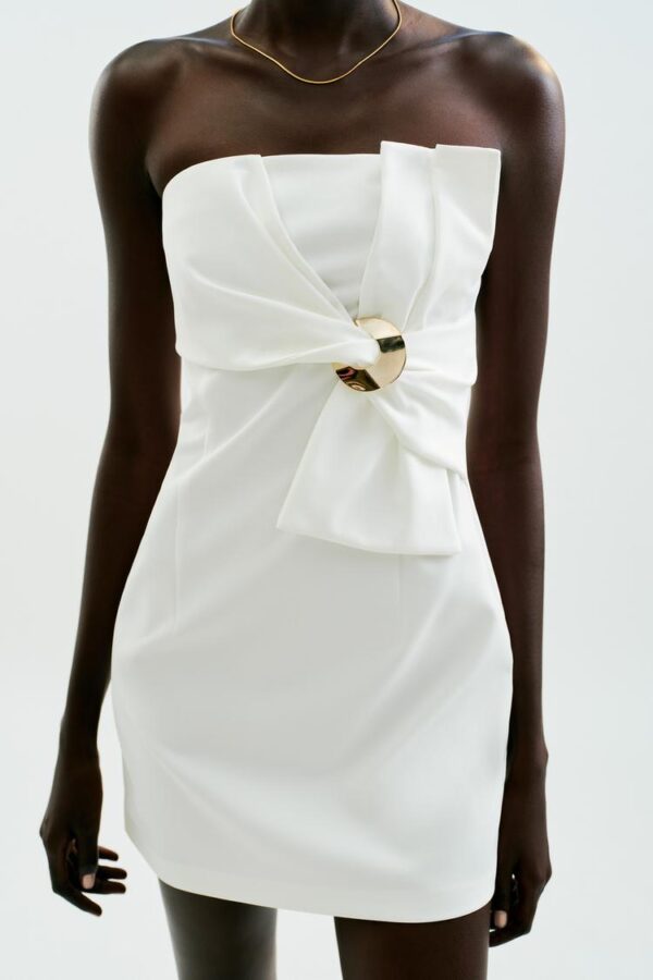 لباس مینی زنانه زارا gold appliqué bow mini dress