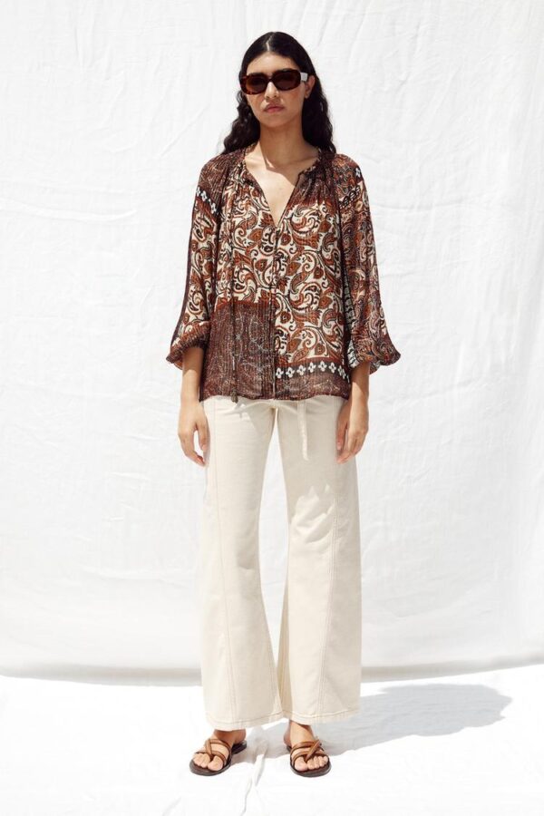 بلوز زنانه زارا metallic thread printed blouse