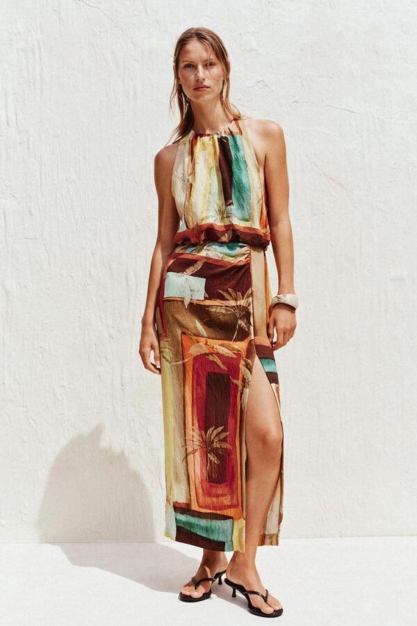 لباس میدی زنانه زارا tropical print midi dress