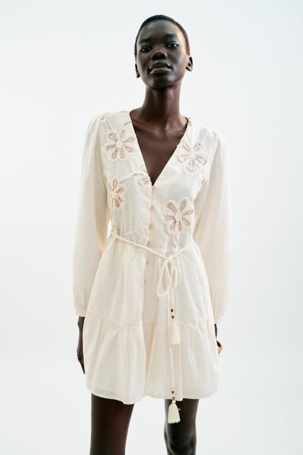 پیراهن زنانه زارا embroidered textured dress