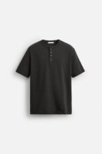 تیشرت مردانه زارا STRIPED BUTTON NECK T-SHIRT