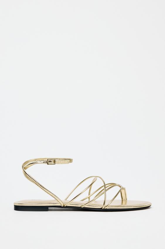صندل زنانه زارا gold strappy flat sandals