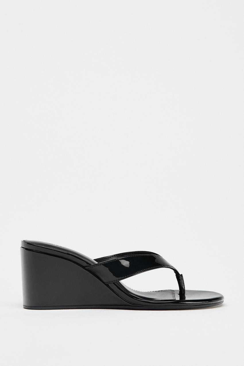صندل زنانه زارا patent-effect wedge sandals