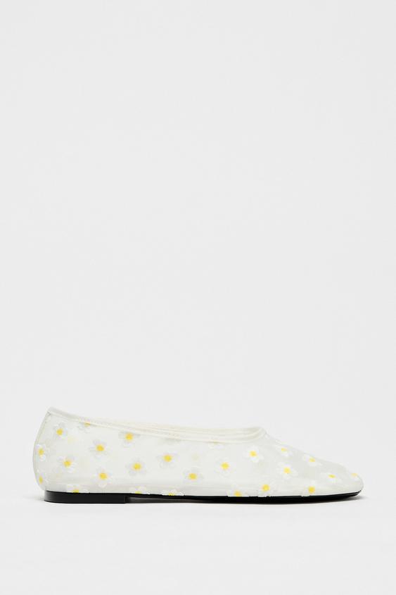کفش بالرین زنانه زارا floral mesh ballerinas