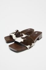 صندل زنانه زارا ANIMAL PRINT LEATHER AND SHEEPSKIN SANDALS