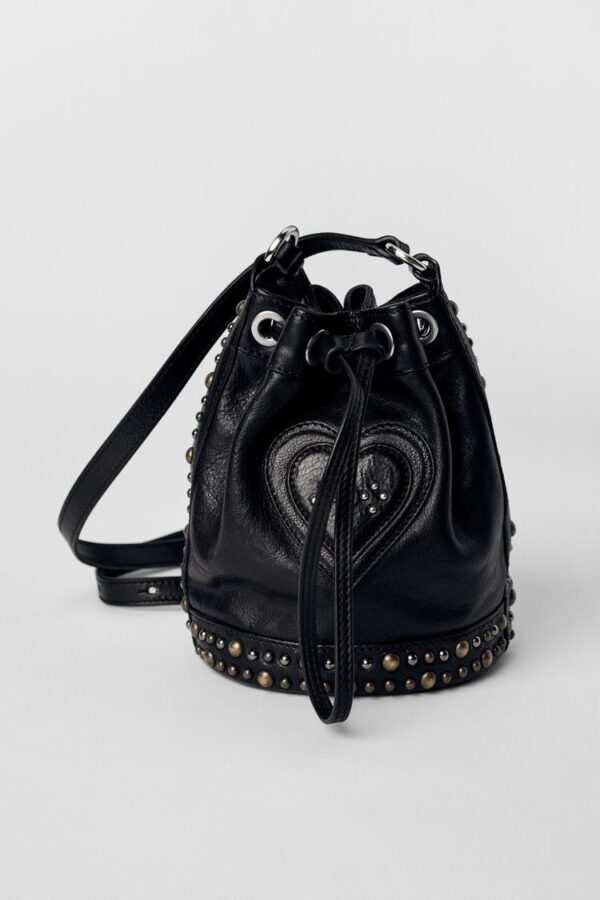 کیف سطلی چرم زنانه زارا leather studded gathered bucket bag kate moss x zara