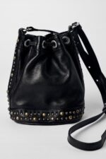 کیف سطلی چرم زنانه زارا LEATHER STUDDED GATHERED BUCKET BAG KATE MOSS X ZARA