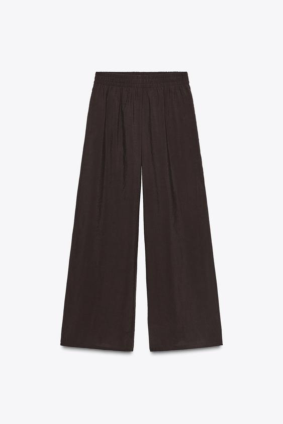 شلوار زنانه زارا WIDE-LEG TROUSERS WITH ELASTIC WAIST