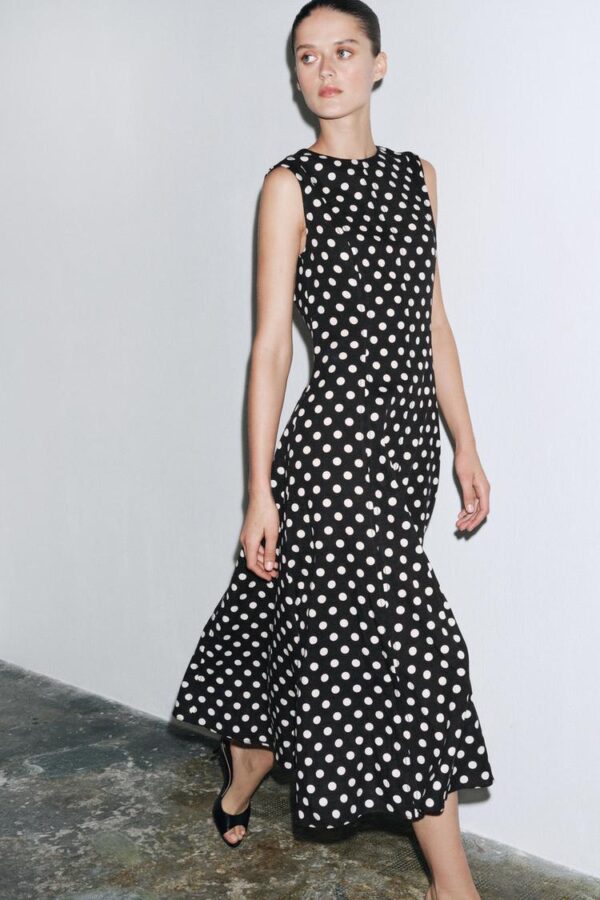 لباس میدی زنانه زارا zw collection polka dot midi dress