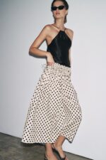 دامن میدی زنانه زارا ZW COLLECTION POLKA DOT MIDI SKIRT