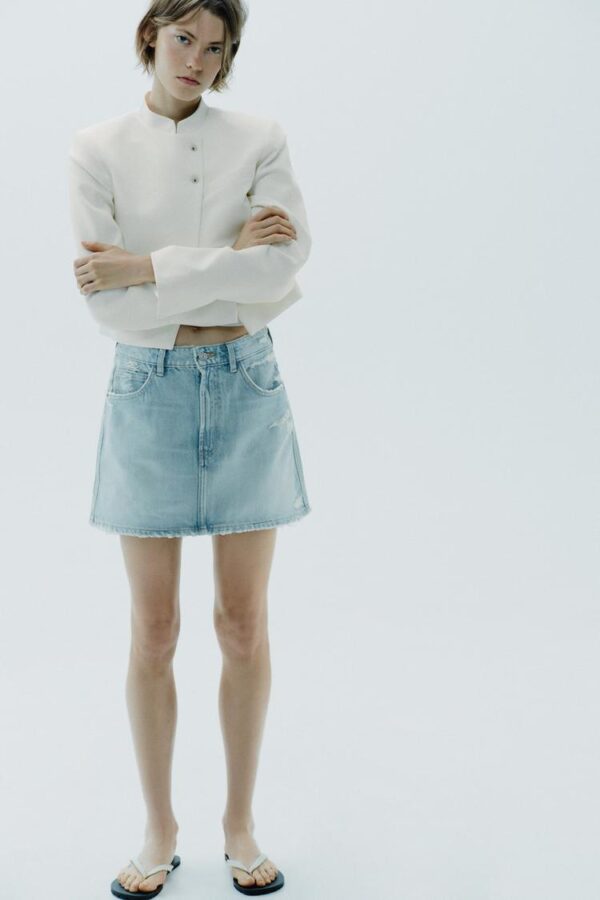 دامن کوتاه جین زنانه زارا ripped trf denim skirt