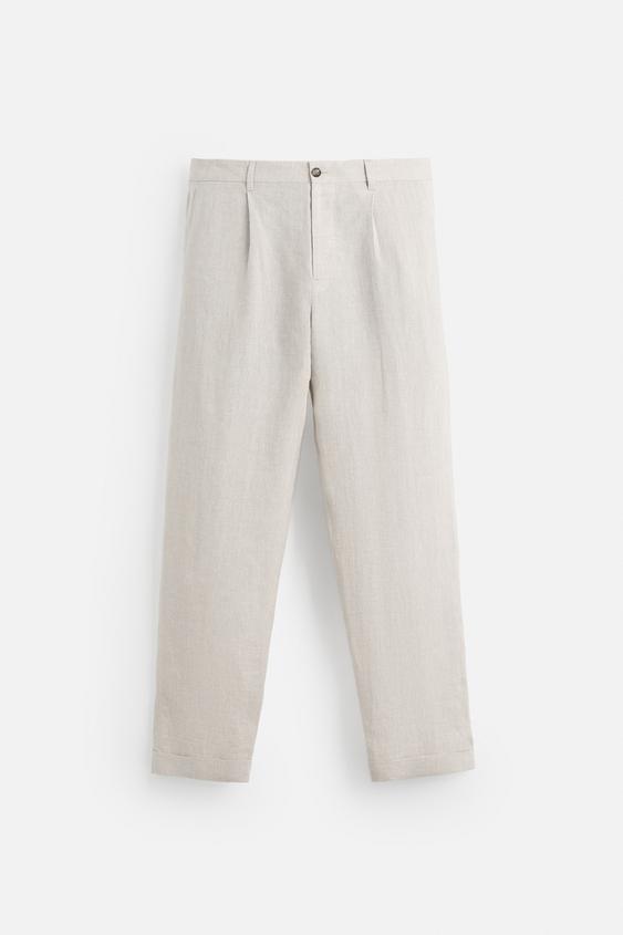 شلوار لینن مردانه زارا 100% LINEN SUIT TROUSERS