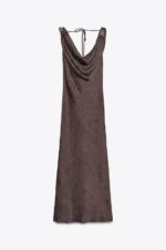 لباس میدی زنانه زارا CRINKLE-EFFECT SATIN MIDI DRESS