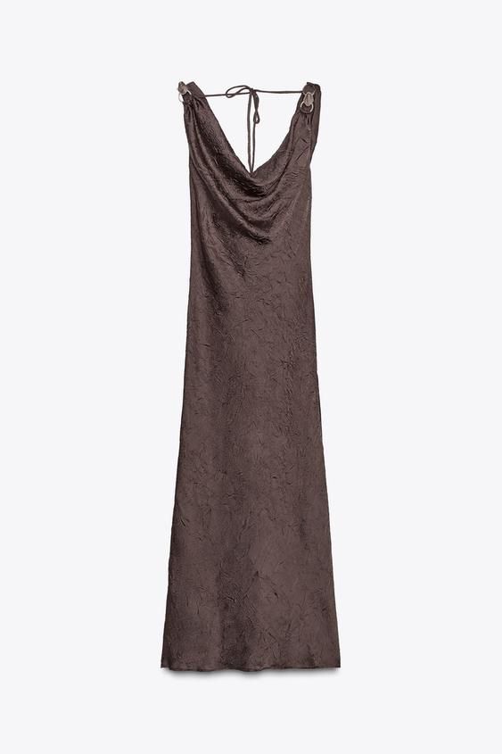لباس میدی زنانه زارا CRINKLE-EFFECT SATIN MIDI DRESS