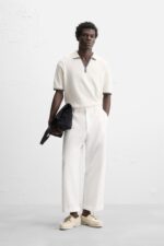 پولوشرت مردانه زارا CONTRAST OPEN KNIT POLO SHIRT