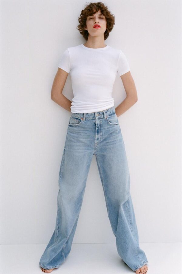 شلوار جین زنانه زارا trf extra wide-leg high-waist jeans