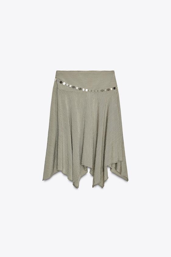 دامن میدی زنانه زارا STRIPED ASYMMETRIC BELT MIDI SKIRT