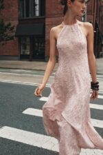 لباس میدی زنانه زارا HALTER FRAYED MIDI DRESS
