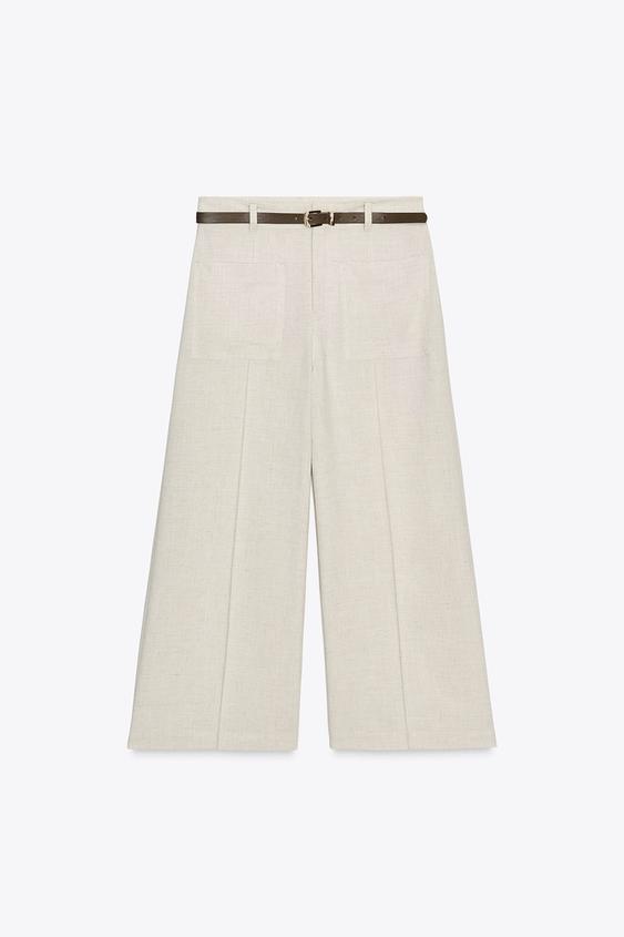 شلوار لینن زنانه زارا LINEN BLEND CULOTTES WITH BELT