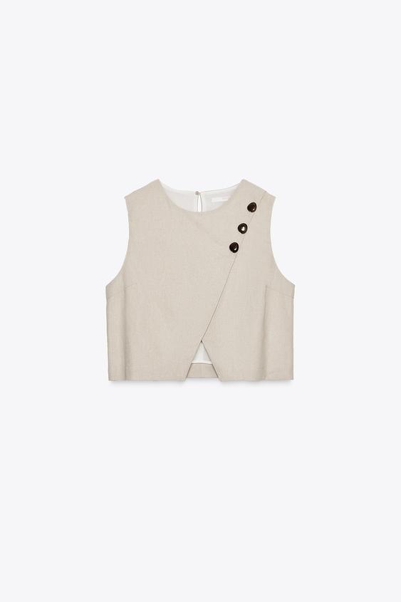 تاپ زنانه زارا SHORT CROSSOVER LINEN BLEND TOP